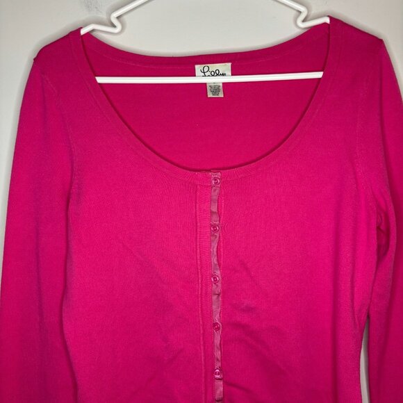 LILY PULITZER Scoop Neck Cardigan Womens S Pink Ribbon Detail Knit - Picture 4 of 6